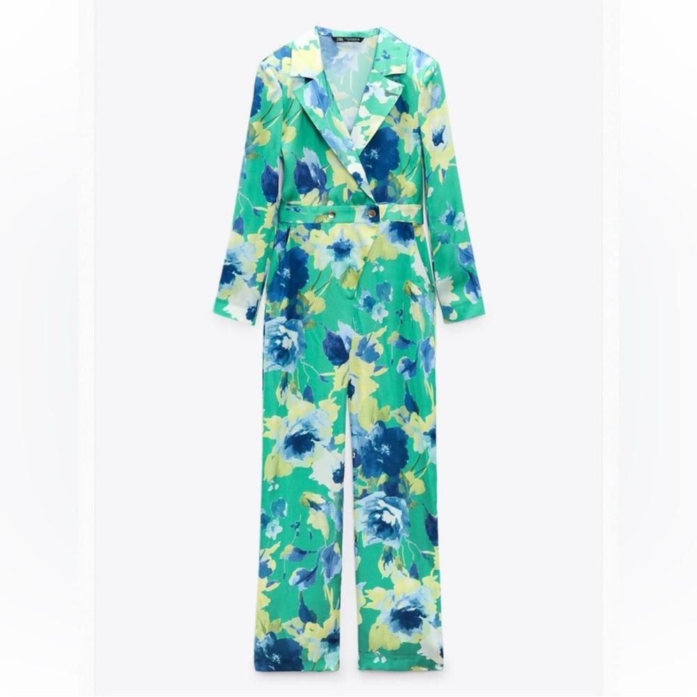 ZARA Satin Floral Print Jumpsuit